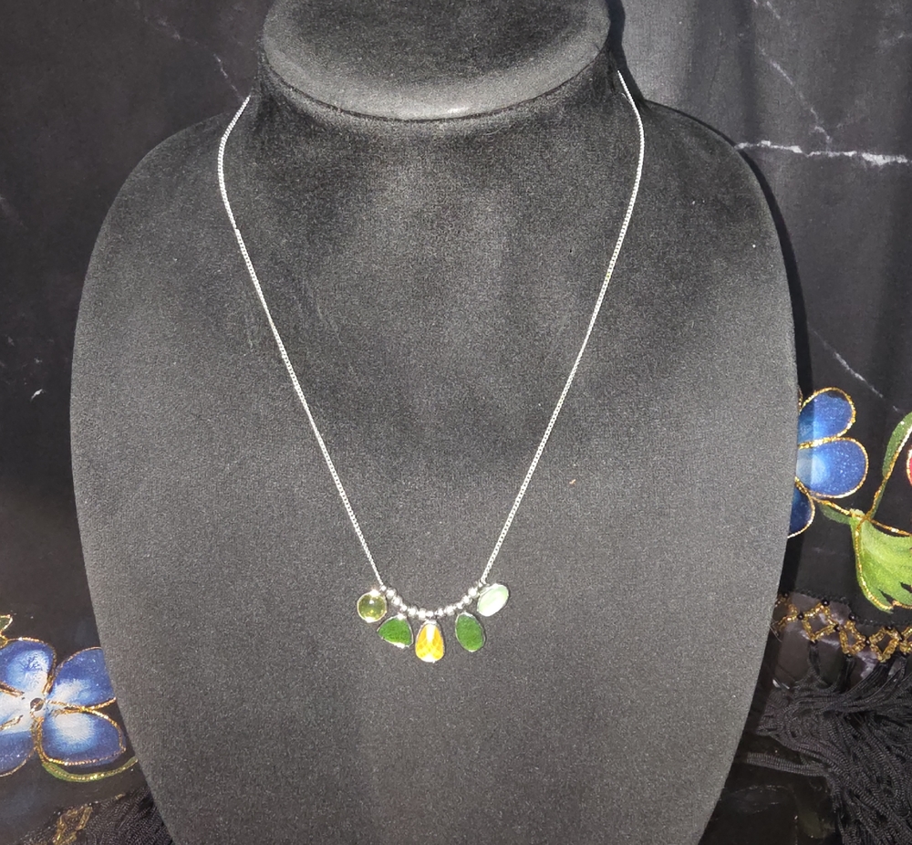 Lia Sophia Silver Necklace with Green and Yellow Stone Drops
